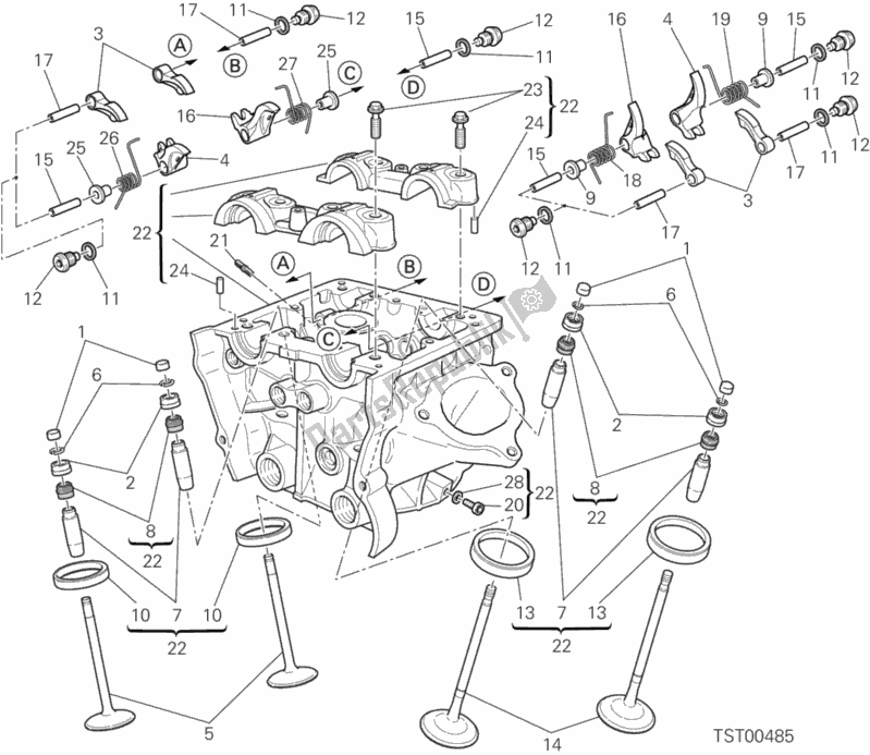 Todas as partes de Cabeça Vertical do Ducati Hypermotard Thailand 821 2015